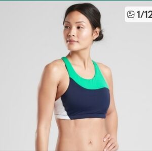 Athleta Colorblock High Neck Bikini Top. Navy Teal. Size M